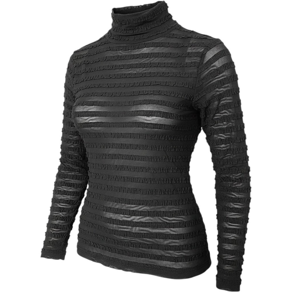 EXPRESS Women's Sheer Mesh Ruffle‎ Top Black Long Sleeve Size Medium NWT